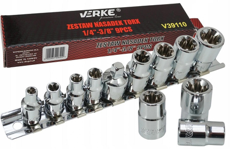 VERKE V39110 ZESTAW NASADEK TORX 1/4"- 3/8" 9 EL