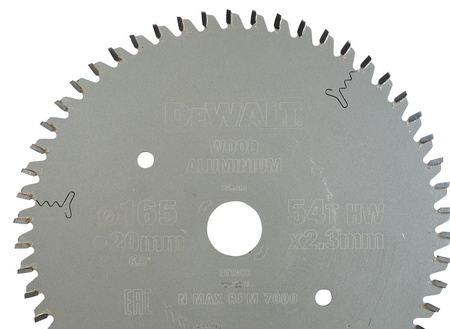 DEWALT DT1088 TARCZA PILARSKA EXTREME DO MATERIAŁÓW TRESPA 165/20 MM 54 ZĘBY -5* ATB