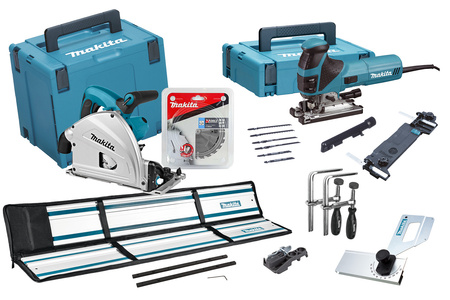 MAKITA MEU029J ZESTAW COMBO ZAGŁĘBIARKA SP6000J + WYRZYNARKA 4351FCTJ + 2X SZYNA 1,5M + ADAPTER