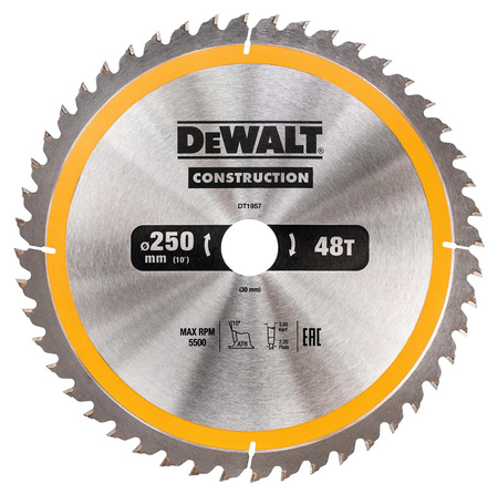 DeWALT DT1957 TARCZA PIŁA DO DREWNA 250x30mm 48T