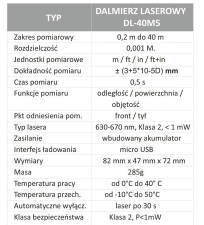 PRO DL-40M5 DALMIERZ LASEROWY 40M Z MIARĄ 5M 2w1