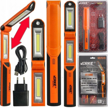 VERKE LATARKA WARSZTATOWA LAMPKA 2XLED COB Li-lon