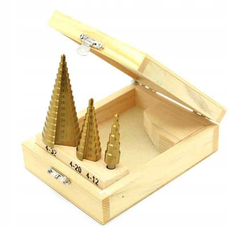 VERKE V05049 WIERTŁO STOŻKOWE STOPNIOWE SPIRALNE HSS 3szt 4-32