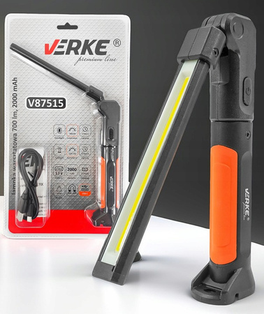 VERKE V87515 LAMPKA WARSZTATOWA ROBOCZA LED COB LATARKA AKUMULATOROWA Z MAGNESEM HAK USB