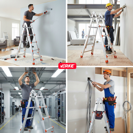 VERKE V87100 DRABINA WIELOFUNKCYJNA PRZEGUBOWA SKŁADANA ALUMINIOWA MOCNA 150KG 4x4