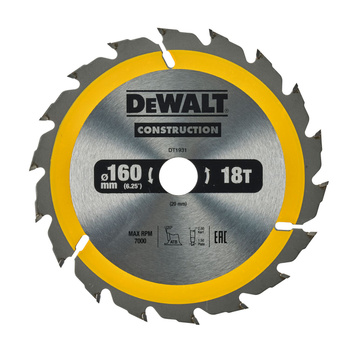 DeWALT DT1931 TARCZA DO DREWNA DO PILAREK RĘCZNYCH 160 x 20mm 18T