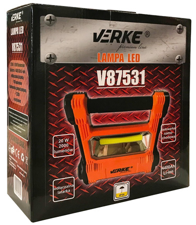 VERKE V87531 LAMPA HALOGEN BUDOWLANY LED AKU 20 W + LATARKA