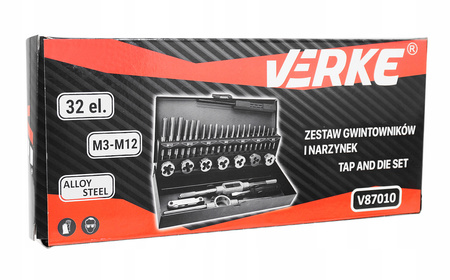 VERKE V87010 ZESTAW GWINTOWNIKÓW I NARZYNEK M3 - M12 POKRĘTŁA OPRAWKI GWINTOMIERZ 32 EL.