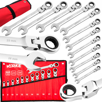 VERKE V35403 KLUCZE PŁASKIE PŁASKO OCZKOWE Z GRZECHOTKĄ PRZEGUBEM ŁAMANE ZESTAW PŁASKICH