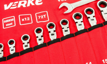 VERKE V35403 KLUCZE PŁASKIE PŁASKO OCZKOWE Z GRZECHOTKĄ PRZEGUBEM ŁAMANE ZESTAW PŁASKICH