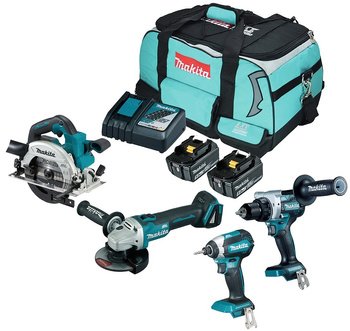 MAKITA DLX4156TX1 ZESTAW WKRĘTARKA ZAKRĘTARKA SZLIFIERKA PIŁA 18V + 2x5,0Ah
