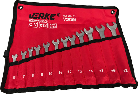 VERKE KLUCZE PŁASKO OCZKOWE 6-22 mm 12 szt ETUI V35300