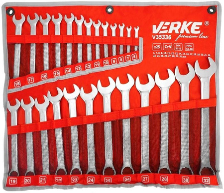 VERKE V35336 KLUCZE PŁASKO-OCZKOWE 25 EL 6-32mm POKROWIEC