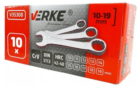 VERKE V35308 KLUCZE PŁASKO-OCZKOWE KRÓTKIE 10 EL. 10-19mm