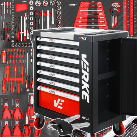 VERKE V33111 SZAFKA NARZĘDZIOWA 7 SZUFLAD+ 154 NARZĘDZI