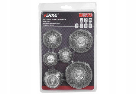 VERKE V05260 ZESTAW SZCZOTEK DRUCIANYCH INOX 6 SZTUK