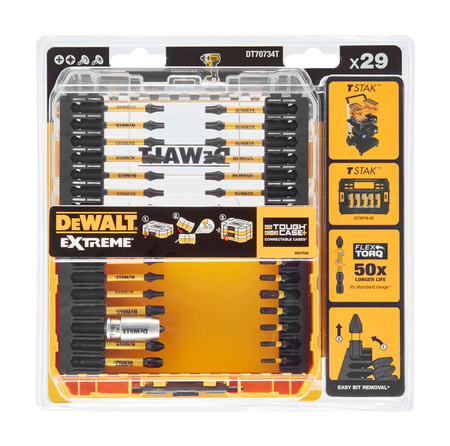 DEWALT DT70734T ZESTAW BITÓW UDAROWYCH 29 CZĘŚCI EXTREME FLEXTORQ Z UCHWYTEM MAGNETYCZNYM 1/4"