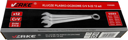 VERKE KLUCZE PŁASKO OCZKOWE 6-22 mm 12 szt ETUI V35300