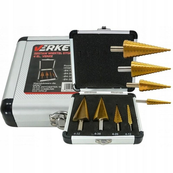 VERKE V05050 ZESTAW WIERTEŁ STOPNIOWYCH STOŻKOWYCH 4 szt.