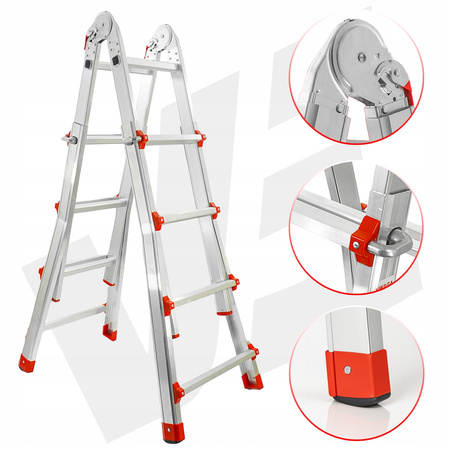 VERKE V87100 DRABINA WIELOFUNKCYJNA PRZEGUBOWA SKŁADANA ALUMINIOWA MOCNA 150KG 4x4