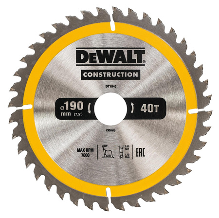 DeWALT DT1945 TARCZA DO PILAREK 190x30mm 40T 