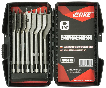 VERKE V05075 WIERTŁA DO DREWNA PIÓRKOWE 12-32mm - 8 SZTUK