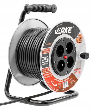VERKE V70015 PRZEDŁUŻACZ ZWIJANY 3x1,5mm 25m 4 GNIAZDA