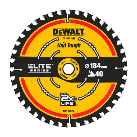 DEWALT DT10303 TARCZA, PIŁA TARCZOWA 184mm X 16MM 40T DO CIĘCIA DREWNA SERII ELITE 