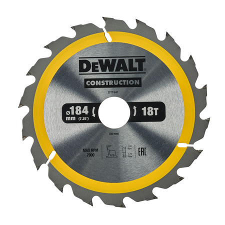 DeWALT DT1941 TARCZA DO DREWNA DO PILAREK RĘCZNYCH 184 x 30mm 18T