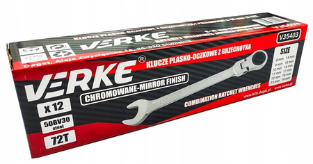 VERKE V35403 KLUCZE PŁASKIE PŁASKO OCZKOWE Z GRZECHOTKĄ PRZEGUBEM ŁAMANE ZESTAW PŁASKICH
