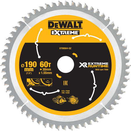 DEWALT DT99564 TARCZA PILARSKA DO PILARKI TARCZOWEJ 190/30MM, 60 ZĘBÓW, XR EXTREME RUNTIME