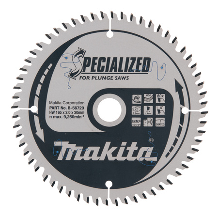 MAKITA B-56720 TARCZA DO PIŁY, SPECIALIZED T.C.T, 165 X 20 MM, 60 Z