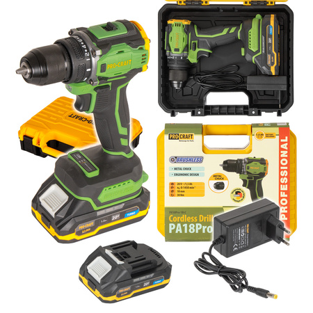 PROCRAFT PA18PRO WIERTARKO WKRĘTARKA 30Nm AKUMULATOROWA BEZSZCZOTKOWA 1X1.5AH 20V