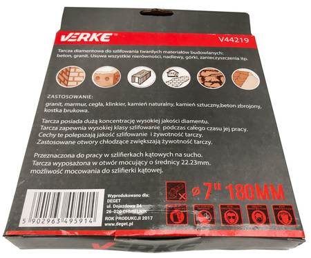 VERKE V44219 TARCZA DO SZLIFOWANIA BETONU TURBO 180 mm