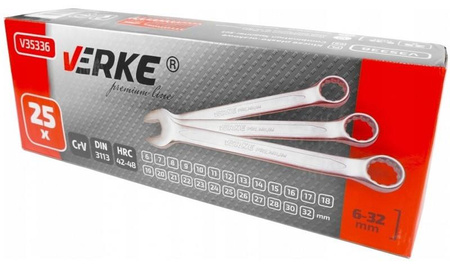 VERKE V35336 KLUCZE PŁASKO-OCZKOWE 25 EL 6-32mm POKROWIEC