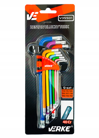 VERKE V35501 KLUCZE IMBUSOWE ZESTAW IMBUSY T10-50 TORX 9 sztuk