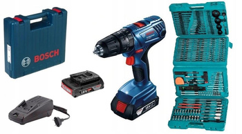 BOSCH GSB 180-Li WKRĘTARKA 18V 2x2Ah + VERKE 217pc