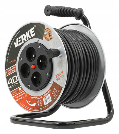 VERKE V70016 PRZEDŁUŻACZ ZWIJANY 3x1,5mm 40m 4 GNIAZDA
