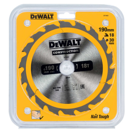 DeWALT DT1943 TARCZA DO DREWNA DO PILAREK RĘCZNYCH 190 x 30mm 18T