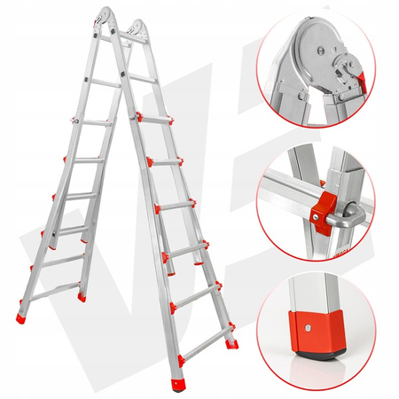 VERKE V87102 DRABINA WIELOFUNKCYJNA PRZEGUBOWA SKŁADANA ALUMINIOWA MOCNA 150KG 4x6