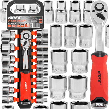 VERKE V39095 - ZESTAW KLUCZY NASADOWYCH Z GRZECHOTKĄ 1/2", 19 ELEMENTÓW, 72T