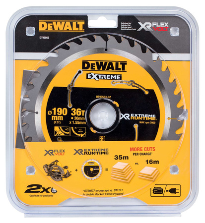 DEWALT DT99563 PROFESJONALNA TARCZA PILARSKA DO DREWNA 190/30 MM, 36 ZĘBY, XR EXTREME RUNTIME