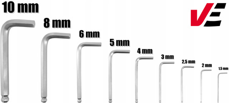 VERKE V35503 ZESTAW KLUCZY IMBUS Z KULKĄ 9 SZTUK KRÓTKIE