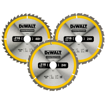 DeWALT DT1962 ZESTAW 3 TARCZ DO DREWNA 216x30mm