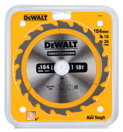DeWALT DT1941 TARCZA DO DREWNA DO PILAREK RĘCZNYCH 184 x 30mm 18T