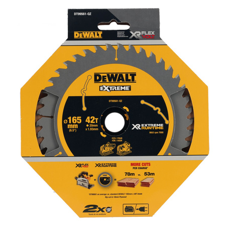 DEWALT DT99561 PIŁA TARCZOWA XR EXTREME RUNTIME – 165 MM • 42 ZĘBY • DO DREWNA Z GWOŹDZIAMI