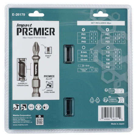 MAKITA DTD173ZJX2 ZAKRĘTARKA UDAROWA 18V 180Nm BLDC ZESTAW KOŃCÓWEK 38 szt + MAKPAC