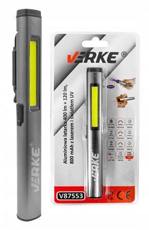 VERKE V87553 LATARKA AKUMULATOROWA LED 400lm + UV + LASER