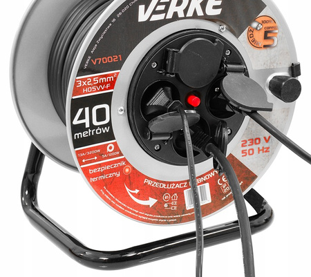 VERKE V70021 PRZEDŁUŻACZ ZWIJANY 3x2,5mm 40m 4 GNIAZDA