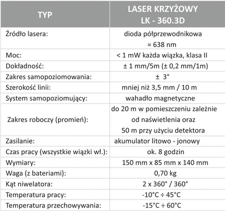 PRO LK-360.3D LASER PŁASZCZYZNOWY KRZYŻOWY 3D 360° + STATYW